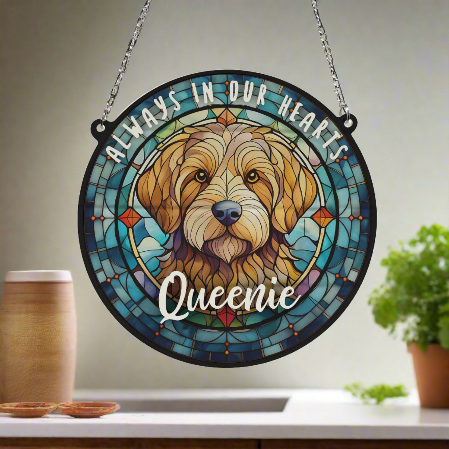 Goldendoodle Memorial Stained Glass Effect Suncatcher