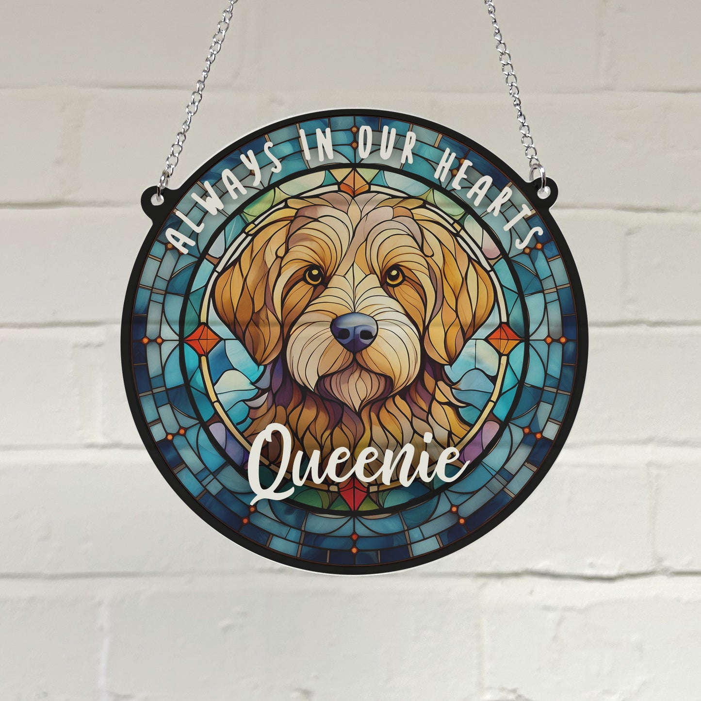 Goldendoodle Memorial Stained Glass Effect Suncatcher