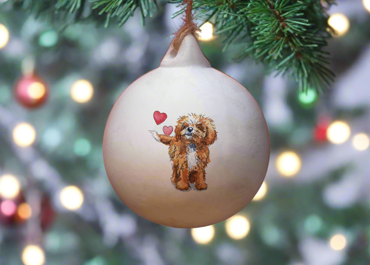 Cavapoo Red & White Ceramic Round Bauble