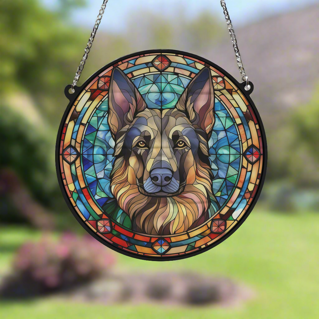 German Shepherd Stained Glass Effect Suncatcher