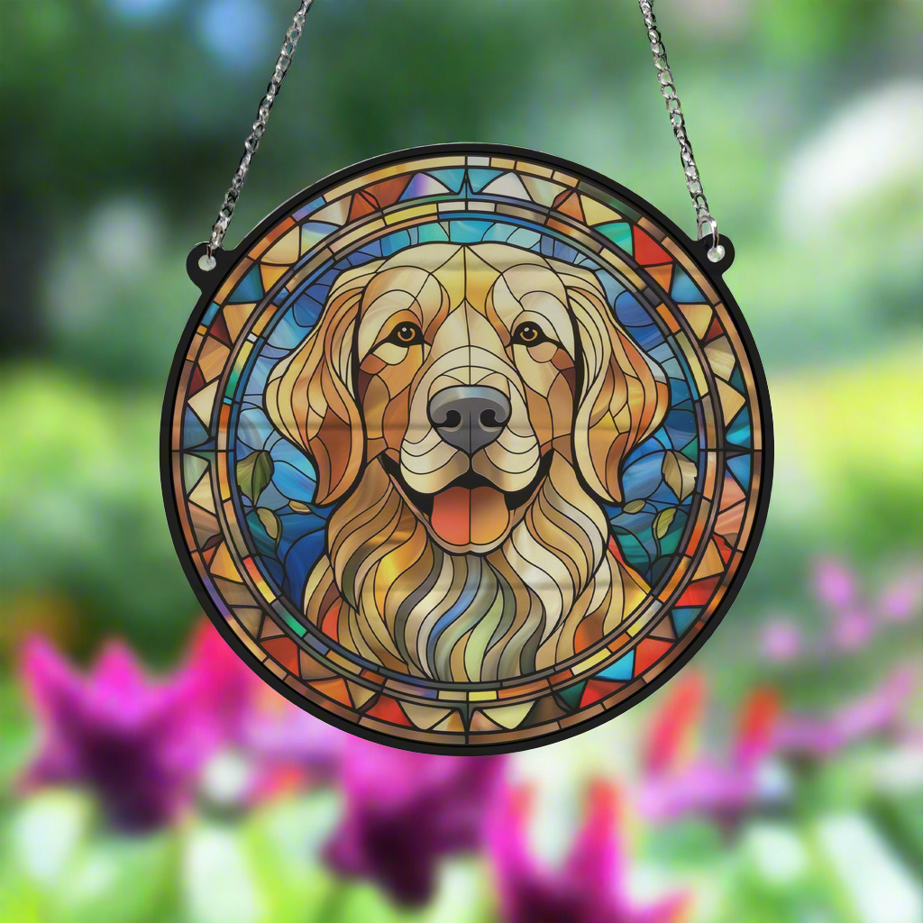 Golden Retriever Stained Glass Effect Suncatcher