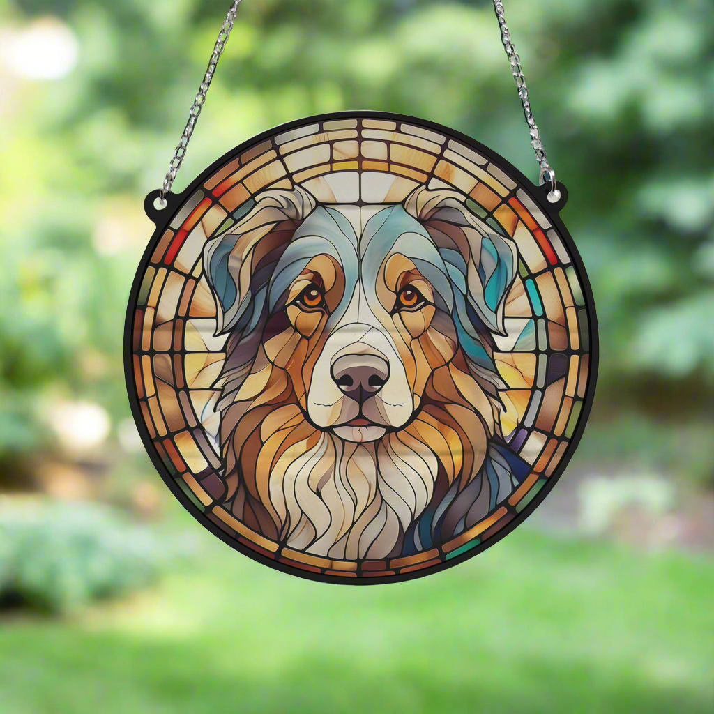 Australian Shepherd Stained Glass Effect Suncatcher