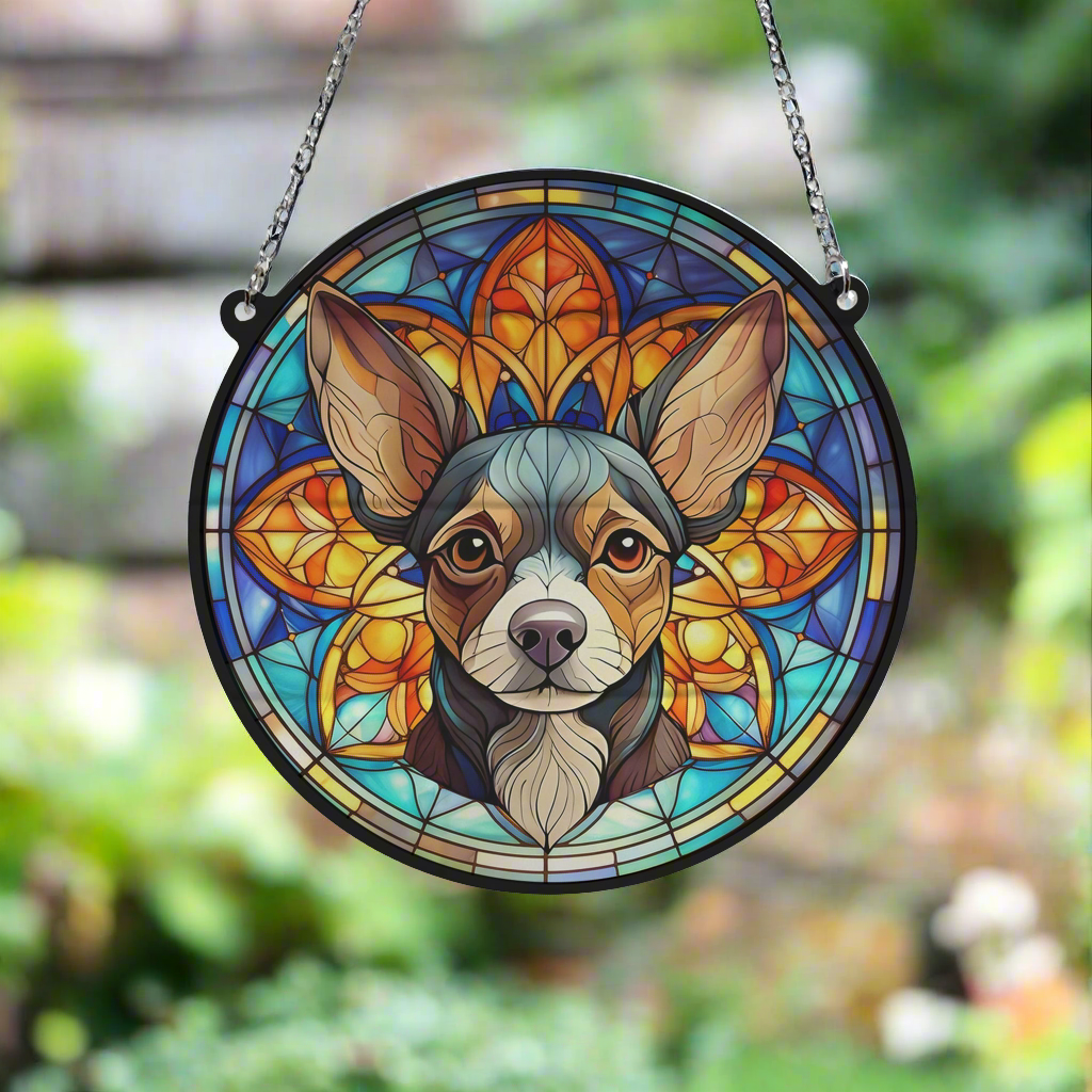 Chihuahua Black Stained Glass Effect Suncatcher