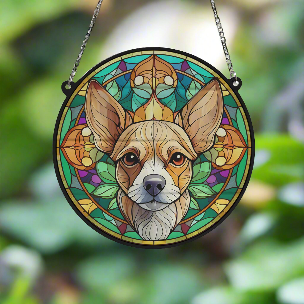 Chihuahua Fawn Stained Glass Effect Suncatcher