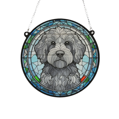 Labradoodle Grey Stained Glass Effect Suncatcher