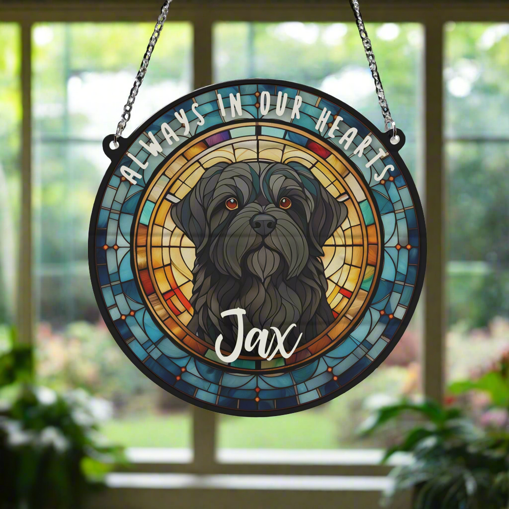 Shih Tzu Black Memorial Stained Glass Effect Suncatcher