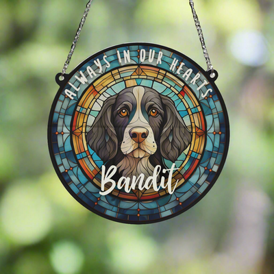 Springer Spaniel Black & White Memorial Stained Glass Effect Suncatcher