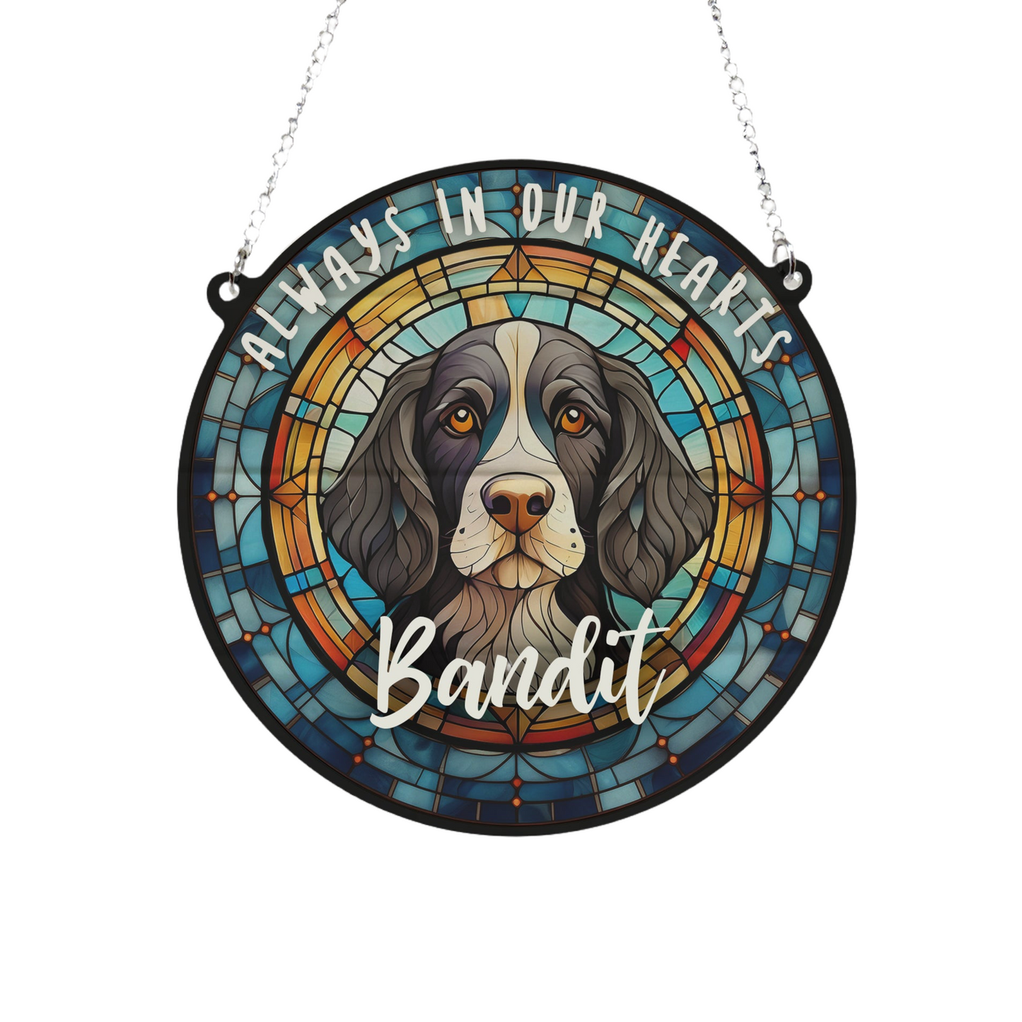 Springer Spaniel Black & White Memorial Stained Glass Effect Suncatcher