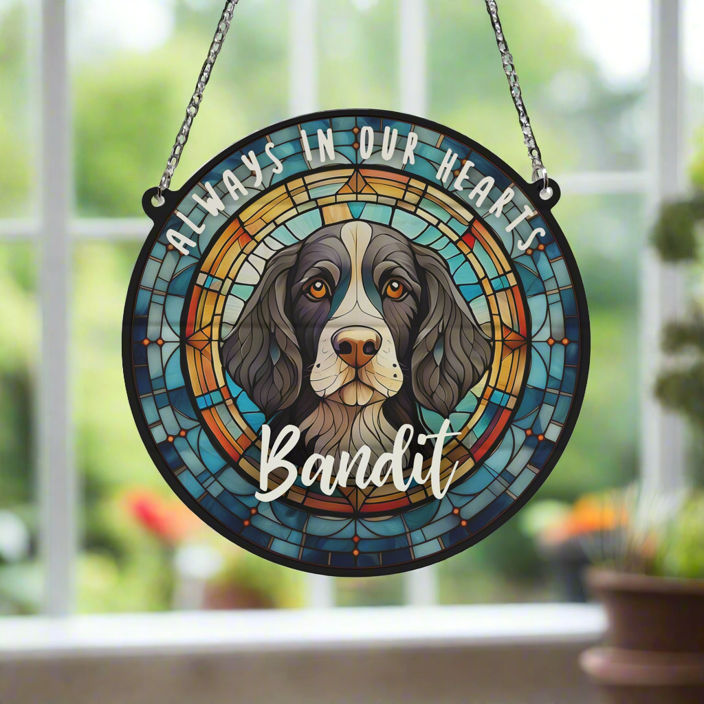 Springer Spaniel Black & White Memorial Stained Glass Effect Suncatcher