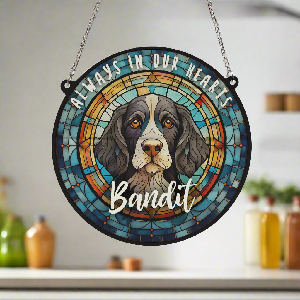 Springer Spaniel Black & White Memorial Stained Glass Effect Suncatcher