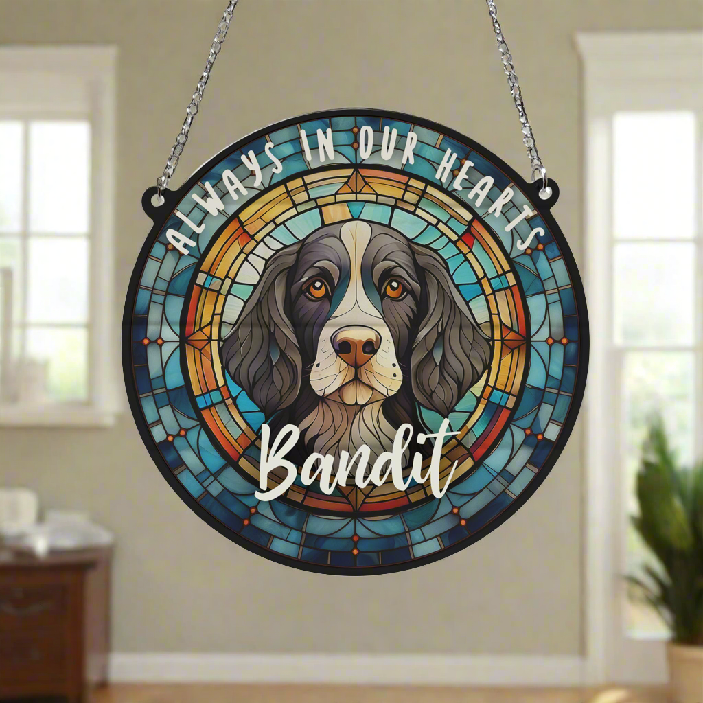 Springer Spaniel Black & White Memorial Stained Glass Effect Suncatcher