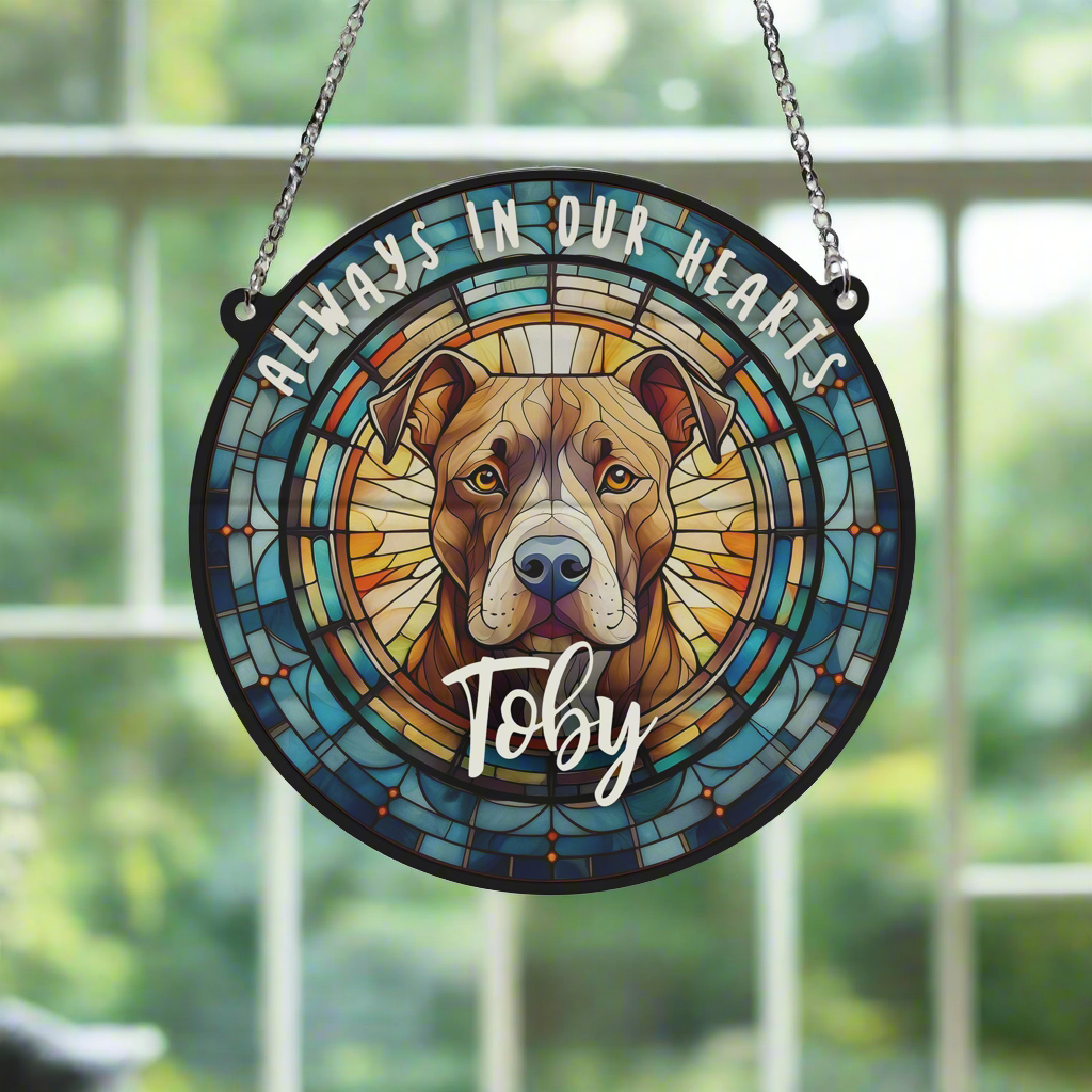 Staffie Brindle Memorial Stained Glass Effect Suncatcher