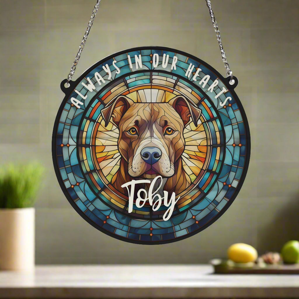 Staffie Brindle Memorial Stained Glass Effect Suncatcher