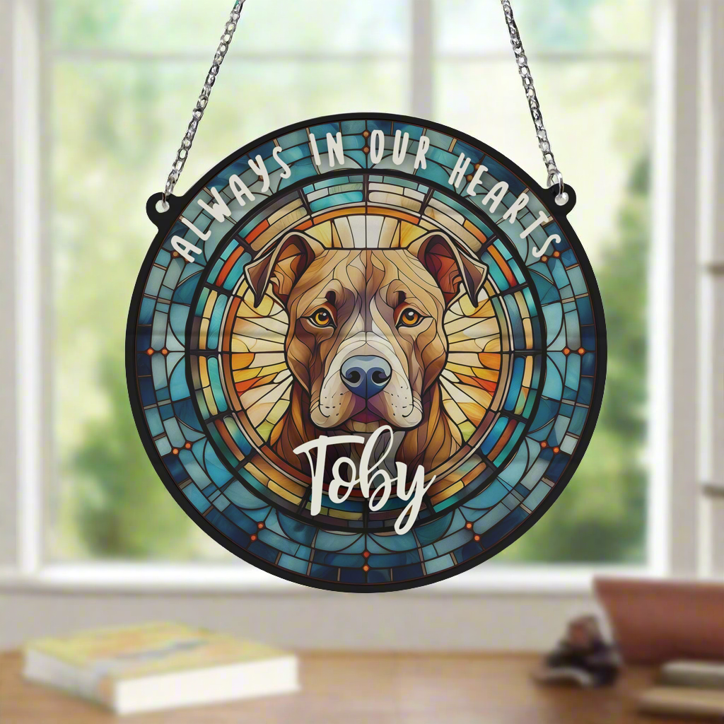 Staffie Brindle Memorial Stained Glass Effect Suncatcher