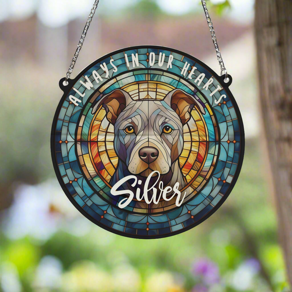 Staffie Grey Memorial Stained Glass Effect Suncatcher