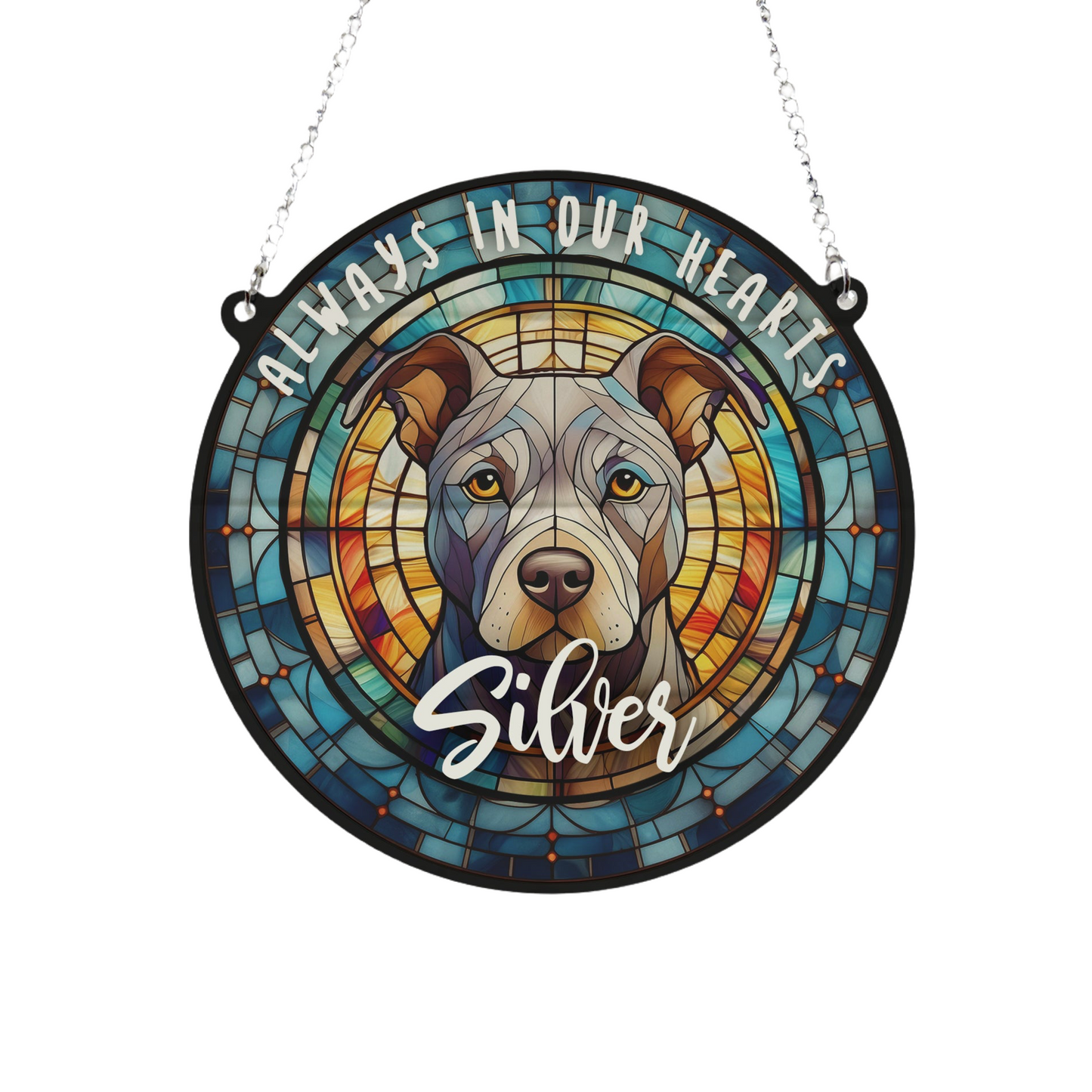 Staffie Grey Memorial Stained Glass Effect Suncatcher