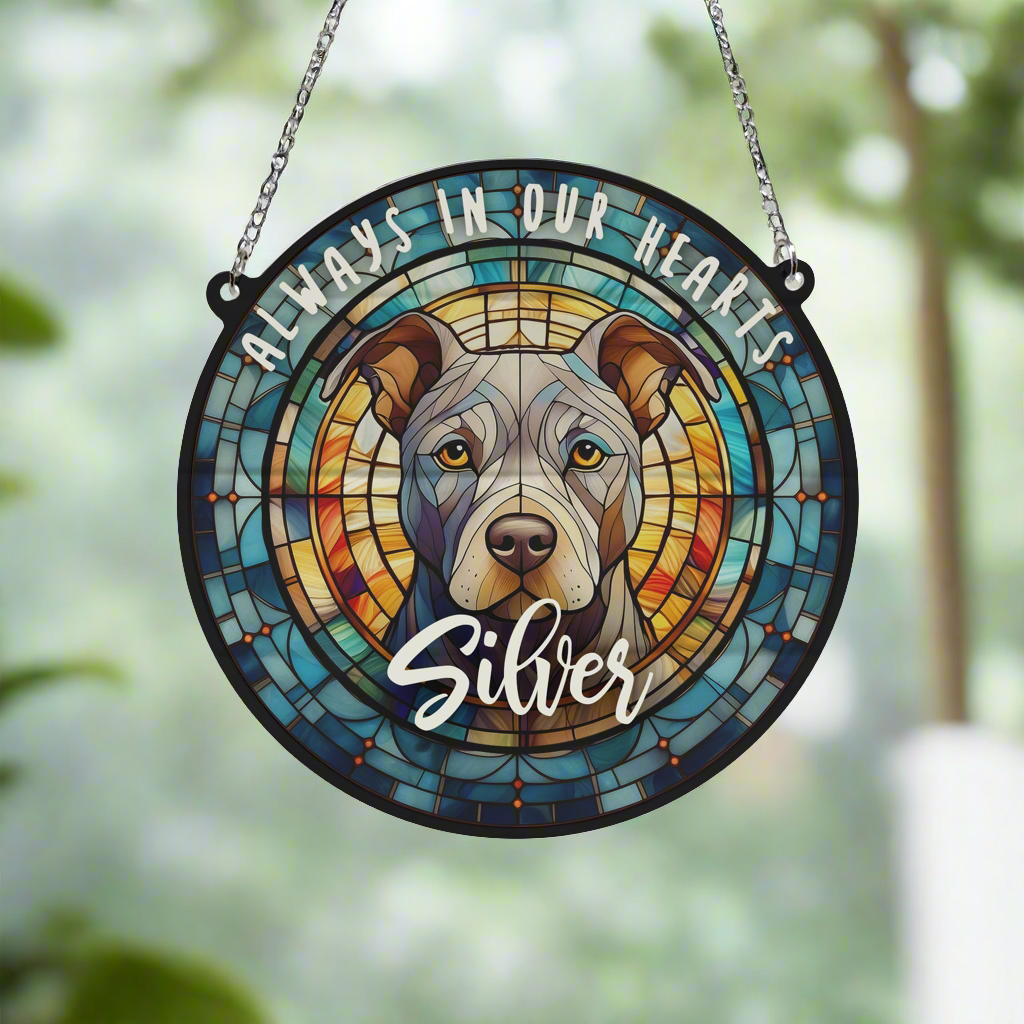 Staffie Grey Memorial Stained Glass Effect Suncatcher