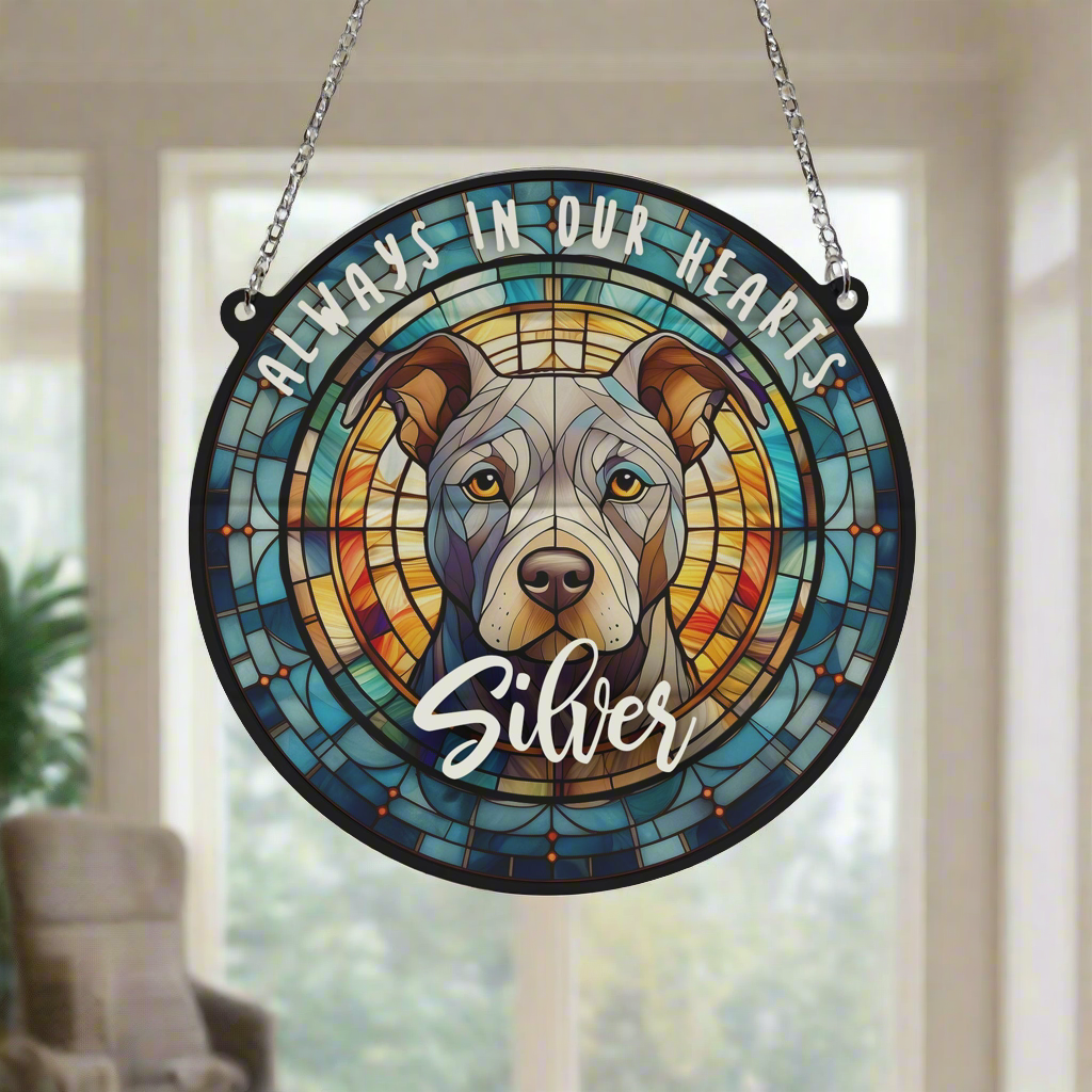 Staffie Grey Memorial Stained Glass Effect Suncatcher