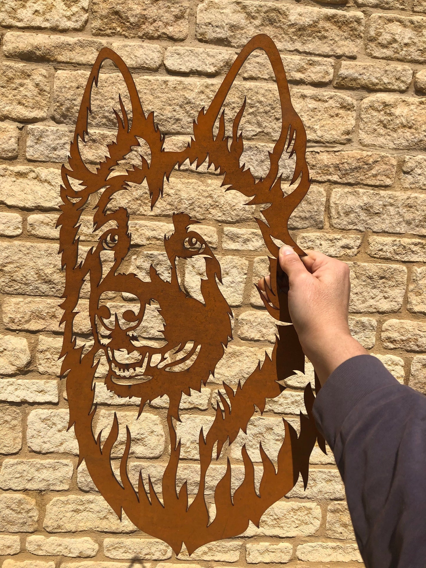 German Shepherd Dog - Alsatian - Rustic Rusted Pet Garden Sculpture - Solid Steel