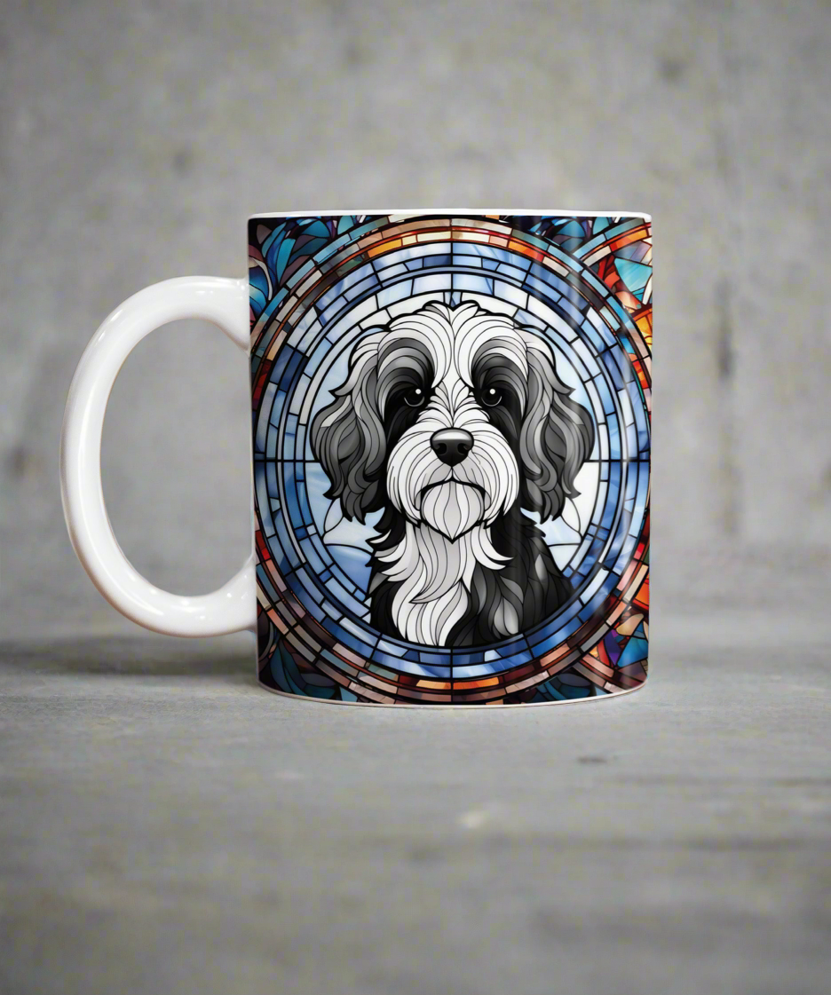 Cavapoo Black & White Suncatcher Artwork Ceramic Mug