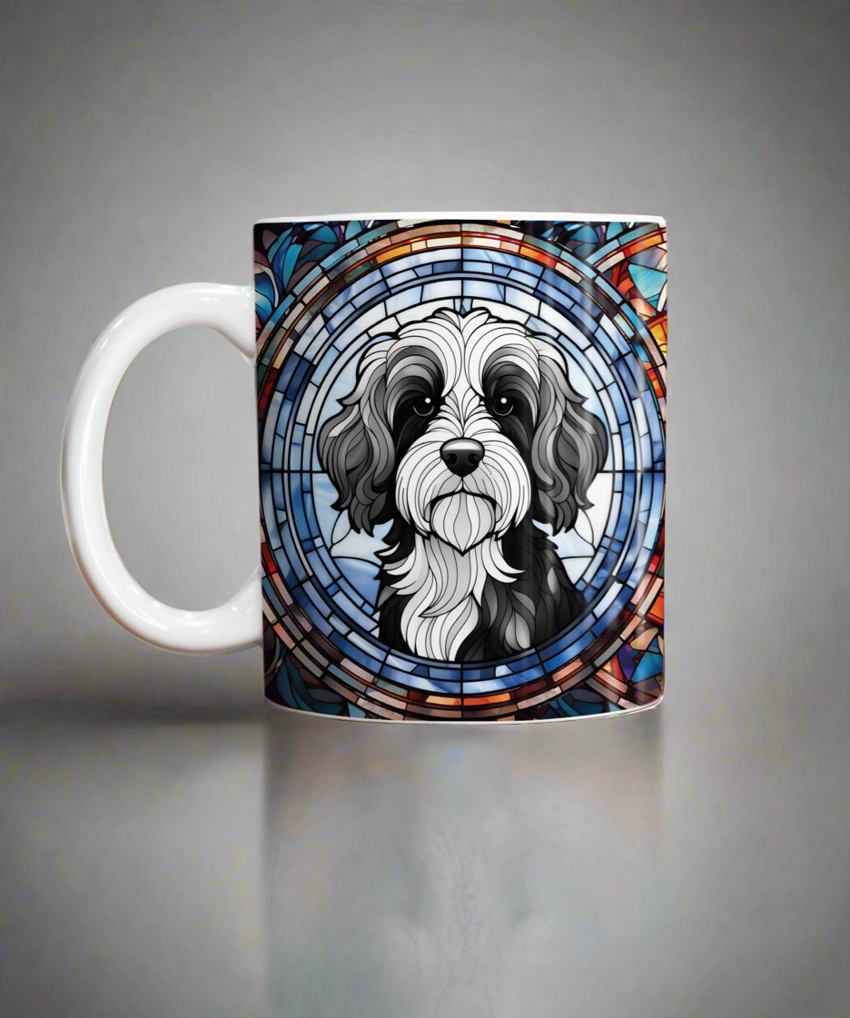 Cavapoo Black & White Suncatcher Artwork Ceramic Mug