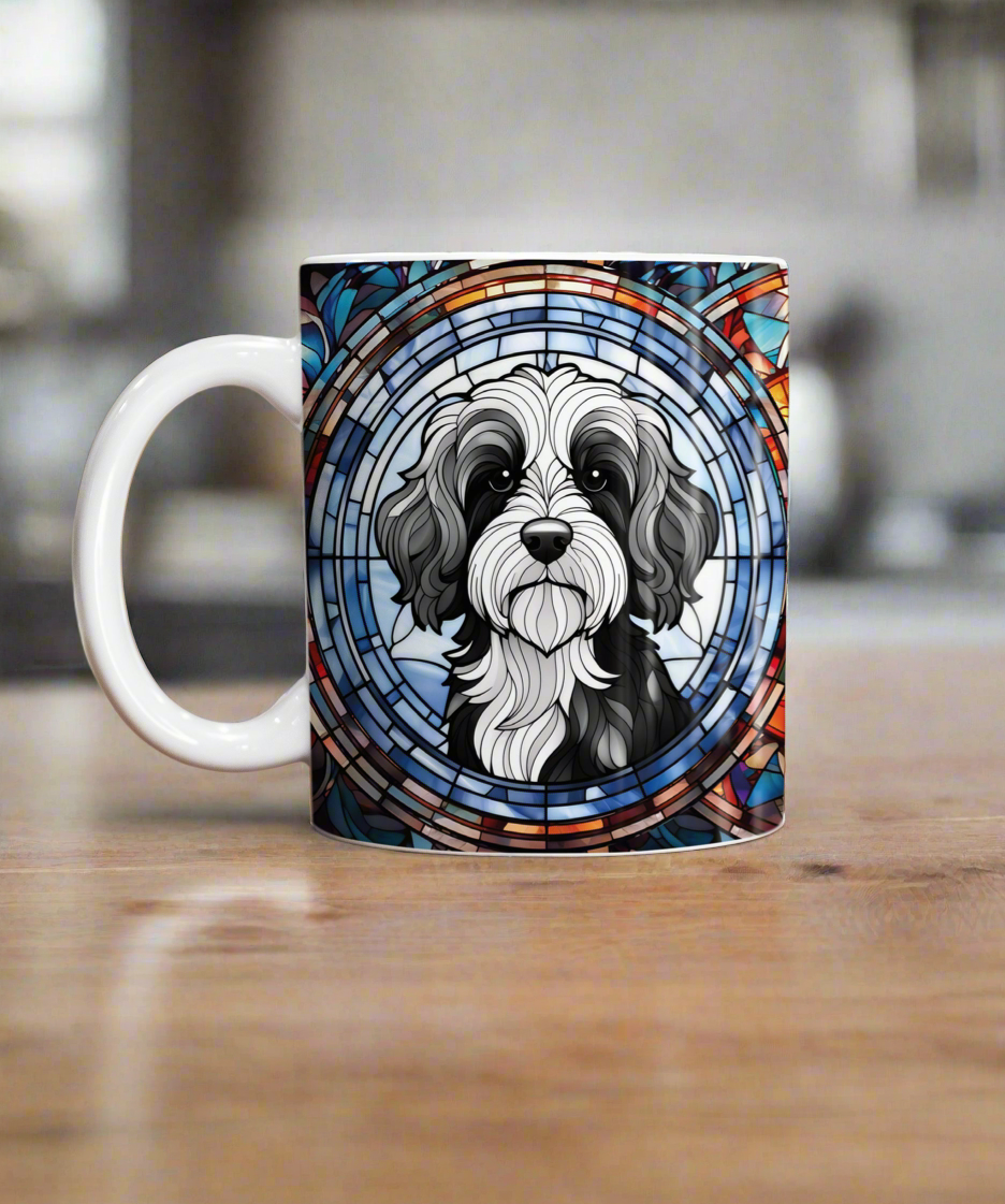 Cavapoo Black & White Suncatcher Artwork Ceramic Mug