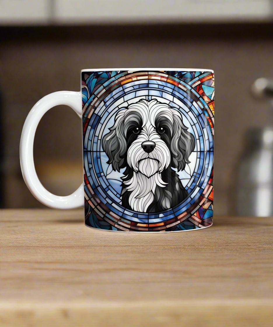 Cavapoo Black & White Suncatcher Artwork Ceramic Mug