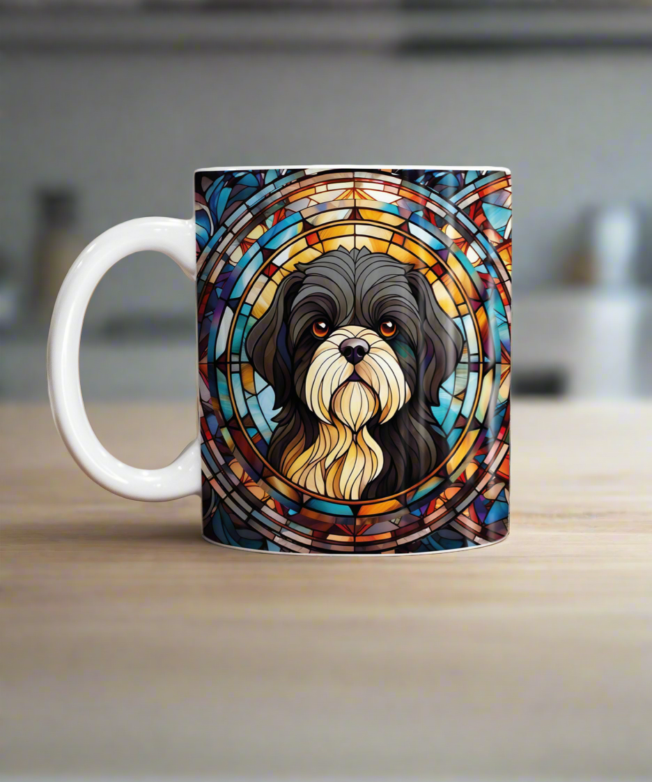 Shih Tzu Black & White Suncatcher Artwork Ceramic Mug