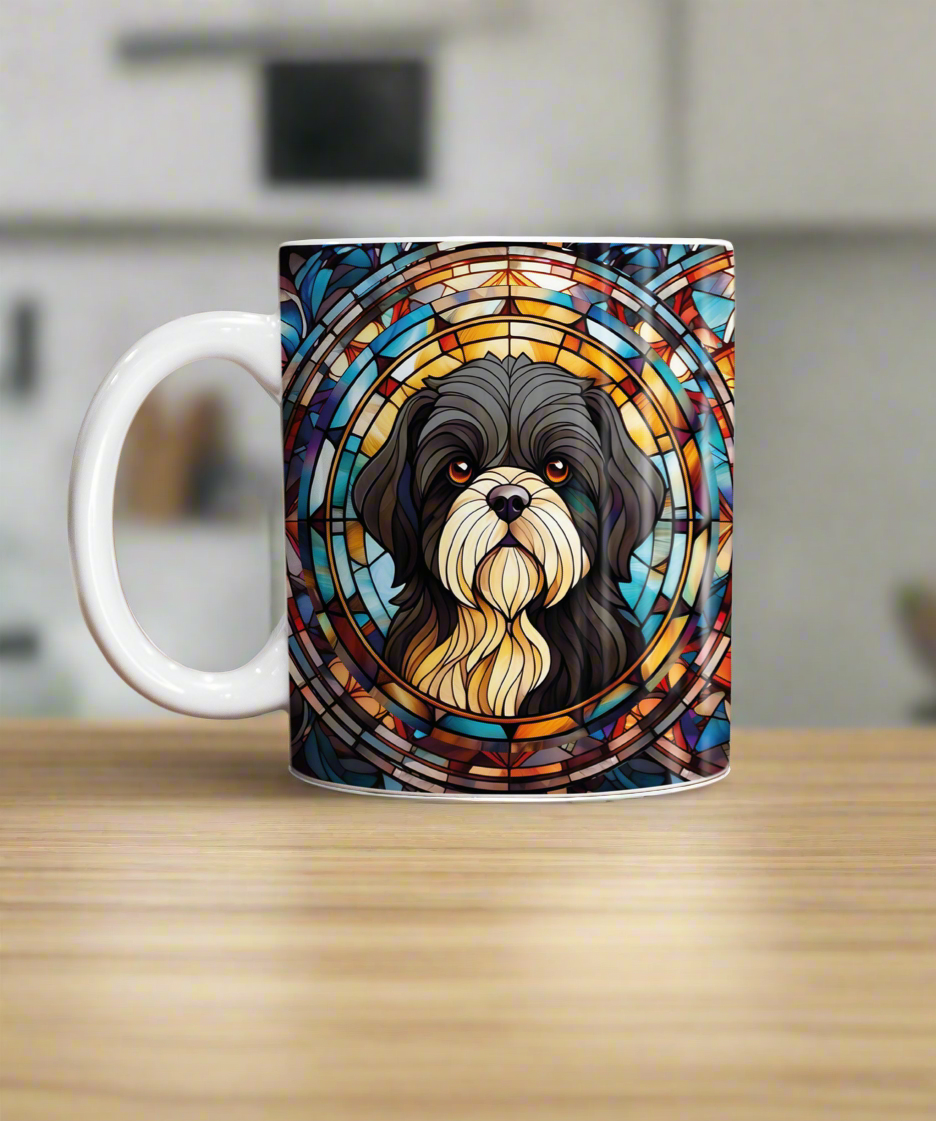 Shih Tzu Black & White Suncatcher Artwork Ceramic Mug