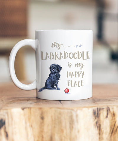 My Happy Place Labradoodle Black Ceramic Mug