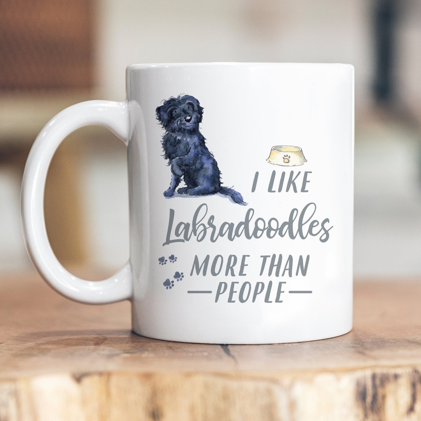 I Like Dogs More Than People Labradoodle Black Ceramic Mug