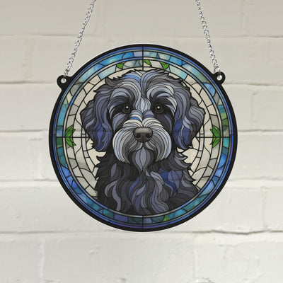 Labradoodle Black Stained Glass Effect Suncatcher