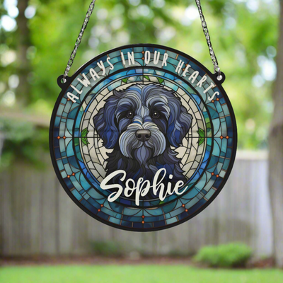 Labradoodle Black Memorial Stained Glass Effect Suncatcher