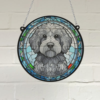 Labradoodle Grey Stained Glass Effect Suncatcher