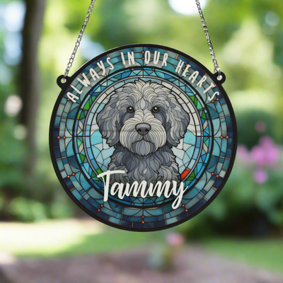 Labradoodle Grey Memorial Stained Glass Effect Suncatcher