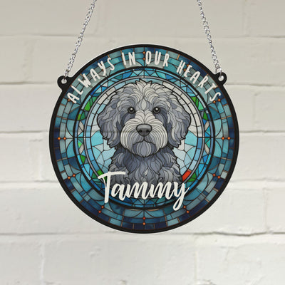 Labradoodle Grey Memorial Stained Glass Effect Suncatcher