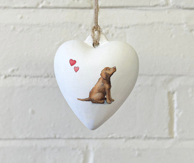 Labrador Chocolate Ceramic Heart Bauble