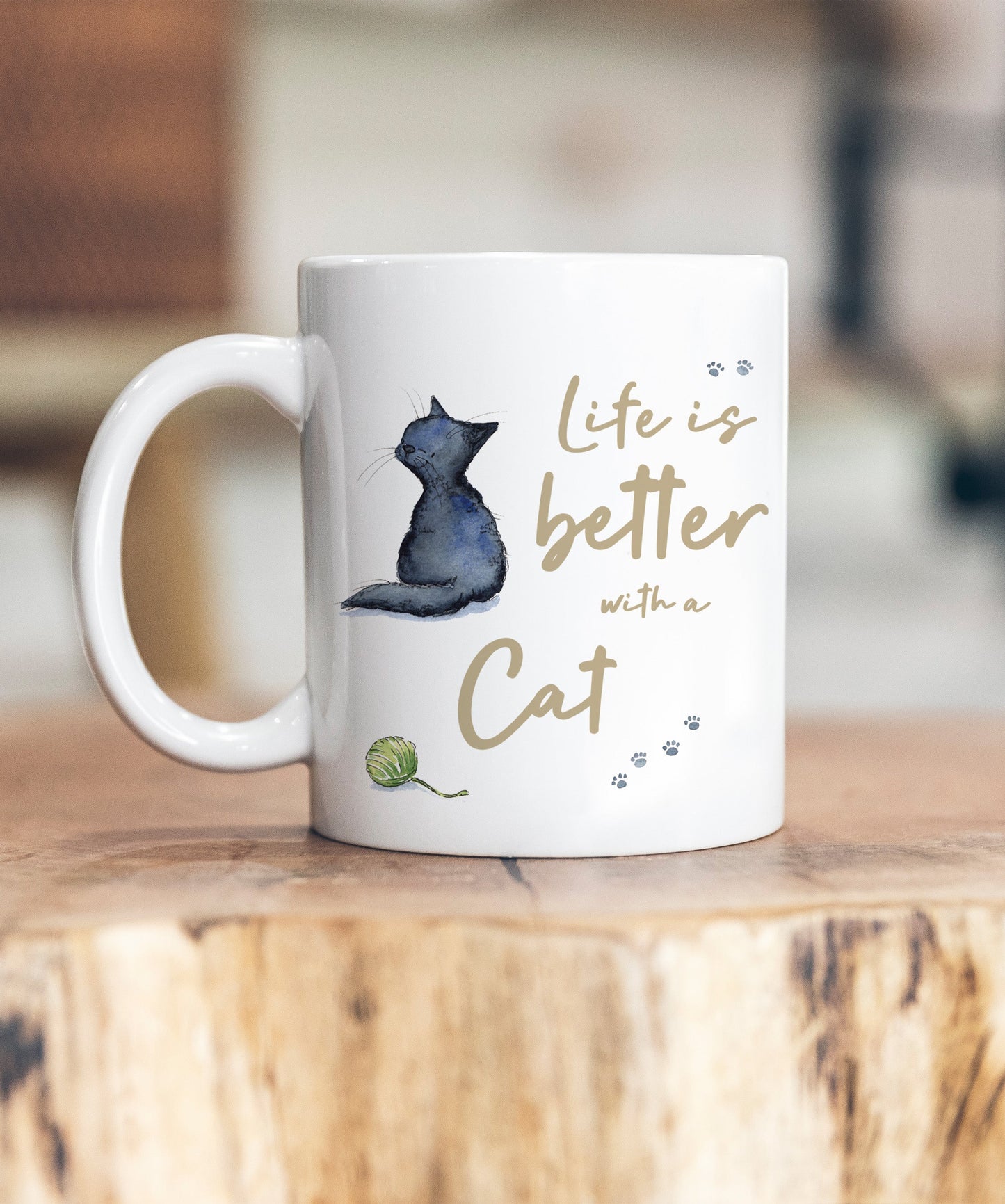 Life is Better Cat Black Ceramic Mug