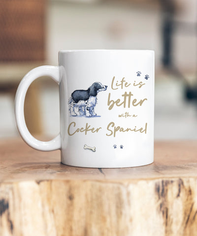 Life is Better Cocker Black & White Ceramic Mug