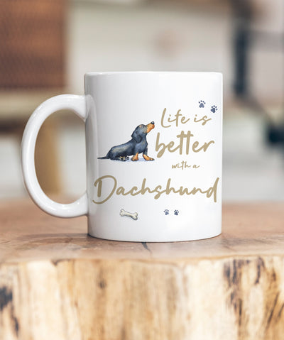 Life is Better Dachshund Black Ceramic Mug