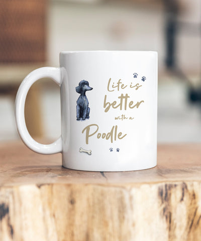 Life is Better Poodle Black Ceramic Mug