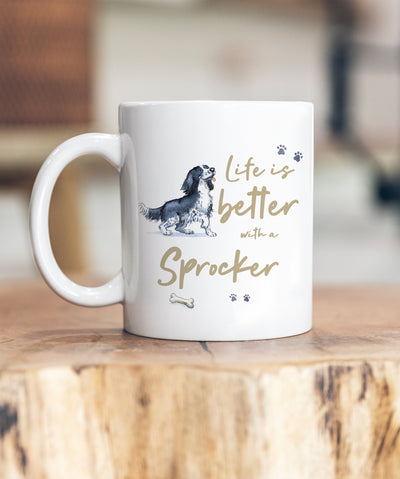 Life is Better Sprocker Black & White Ceramic Mug