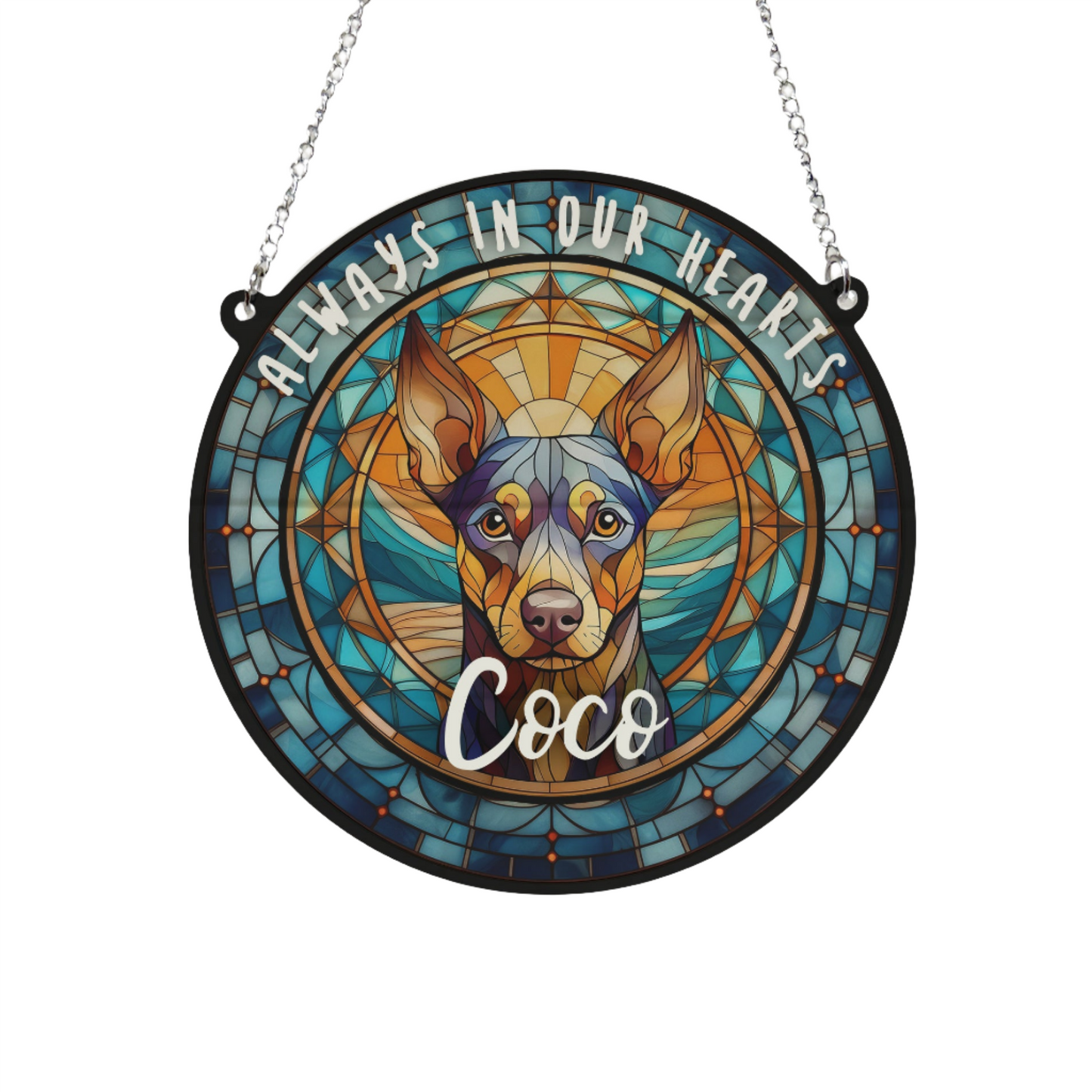 Miniature Pinscher Memorial Stained Glass Effect Suncatcher