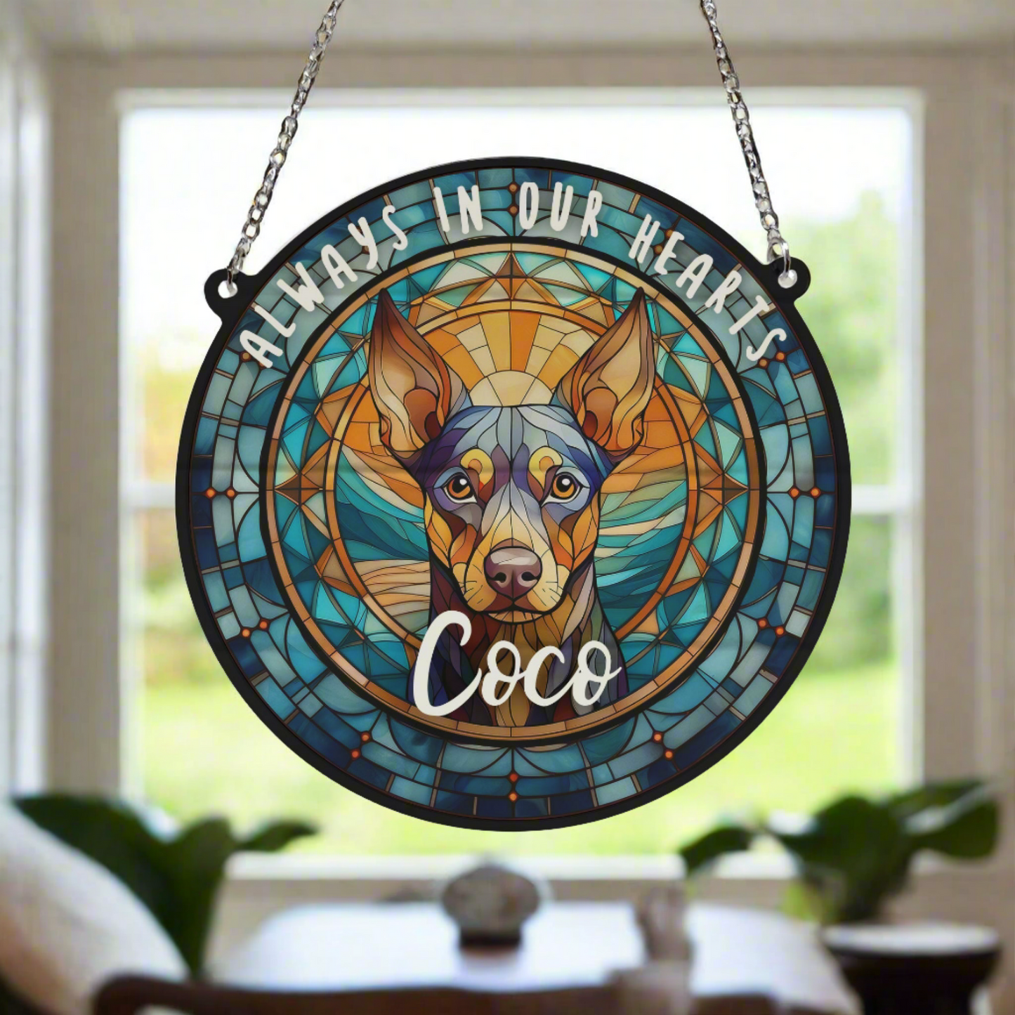 Miniature Pinscher Memorial Stained Glass Effect Suncatcher