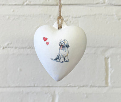 Old English Sheepdog Ceramic Heart Bauble