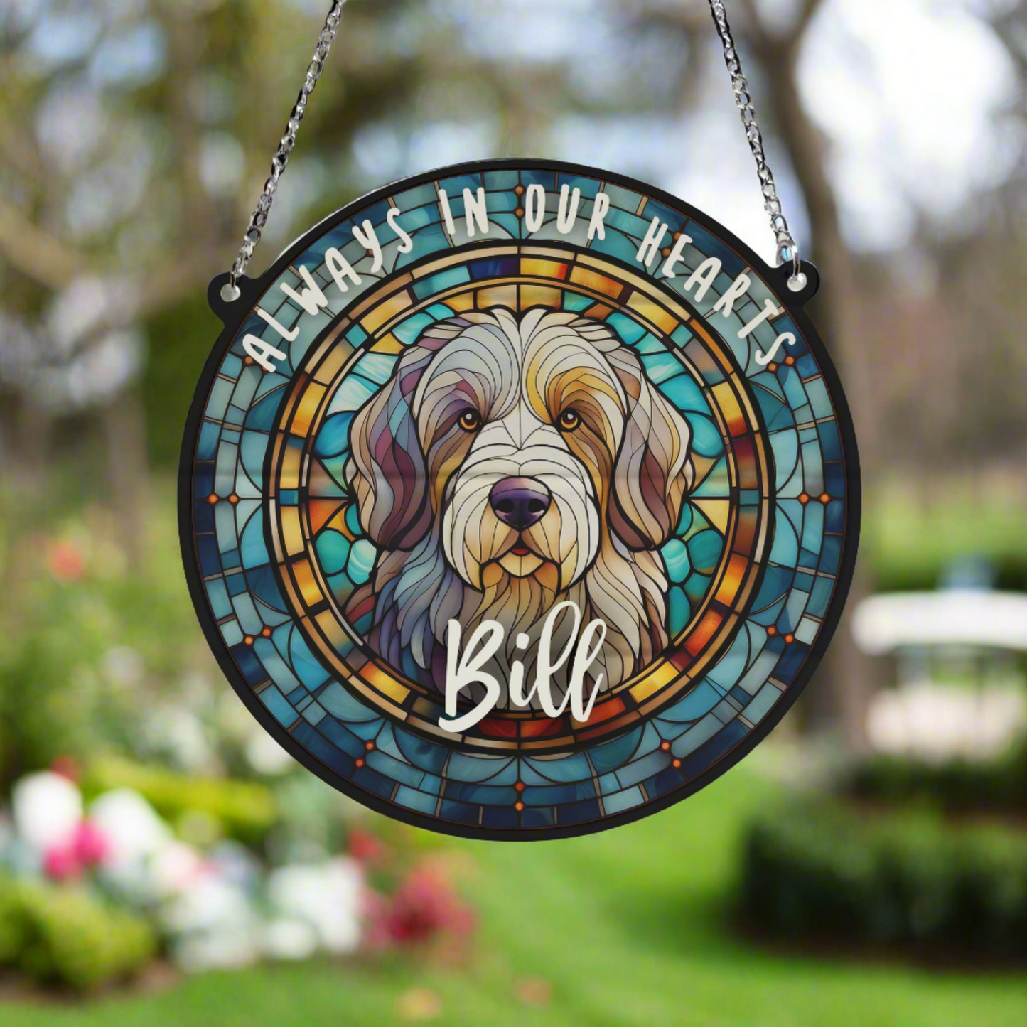 Old English Sheepdog Memorial Stained Glass Effect Suncatcher