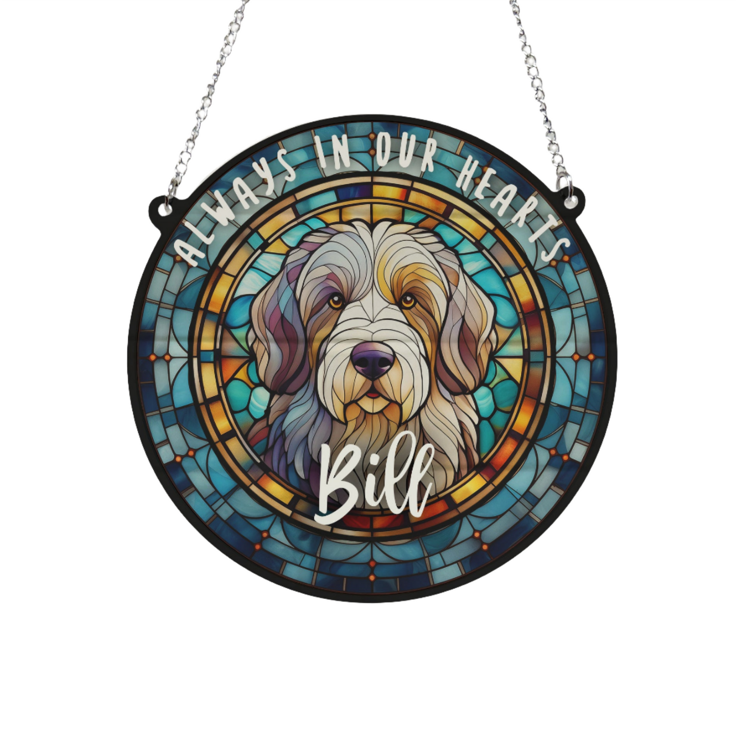 Old English Sheepdog Memorial Stained Glass Effect Suncatcher