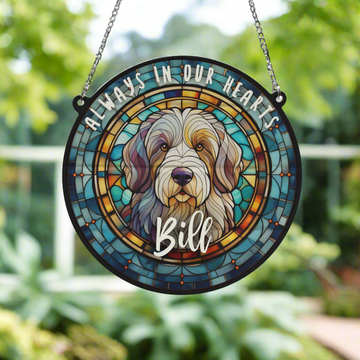 Old English Sheepdog Memorial Stained Glass Effect Suncatcher