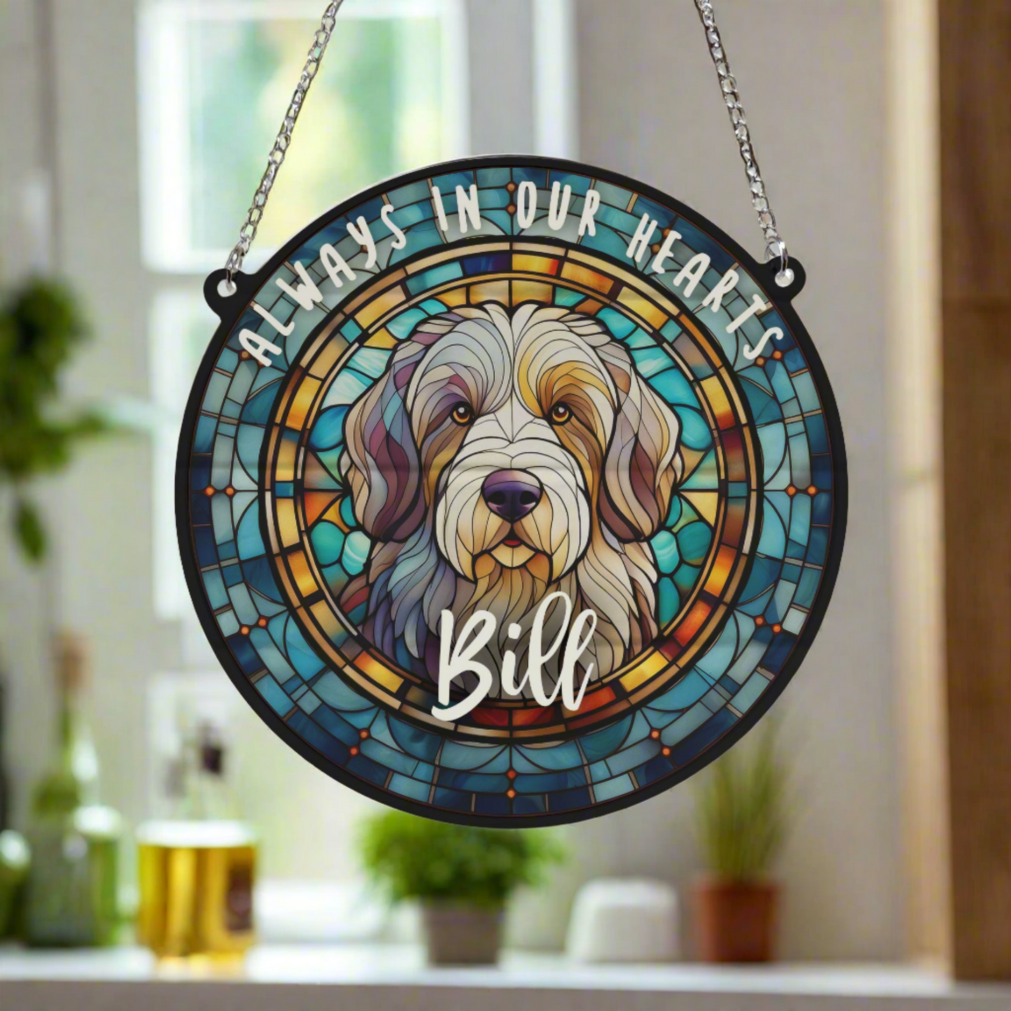 Old English Sheepdog Memorial Stained Glass Effect Suncatcher