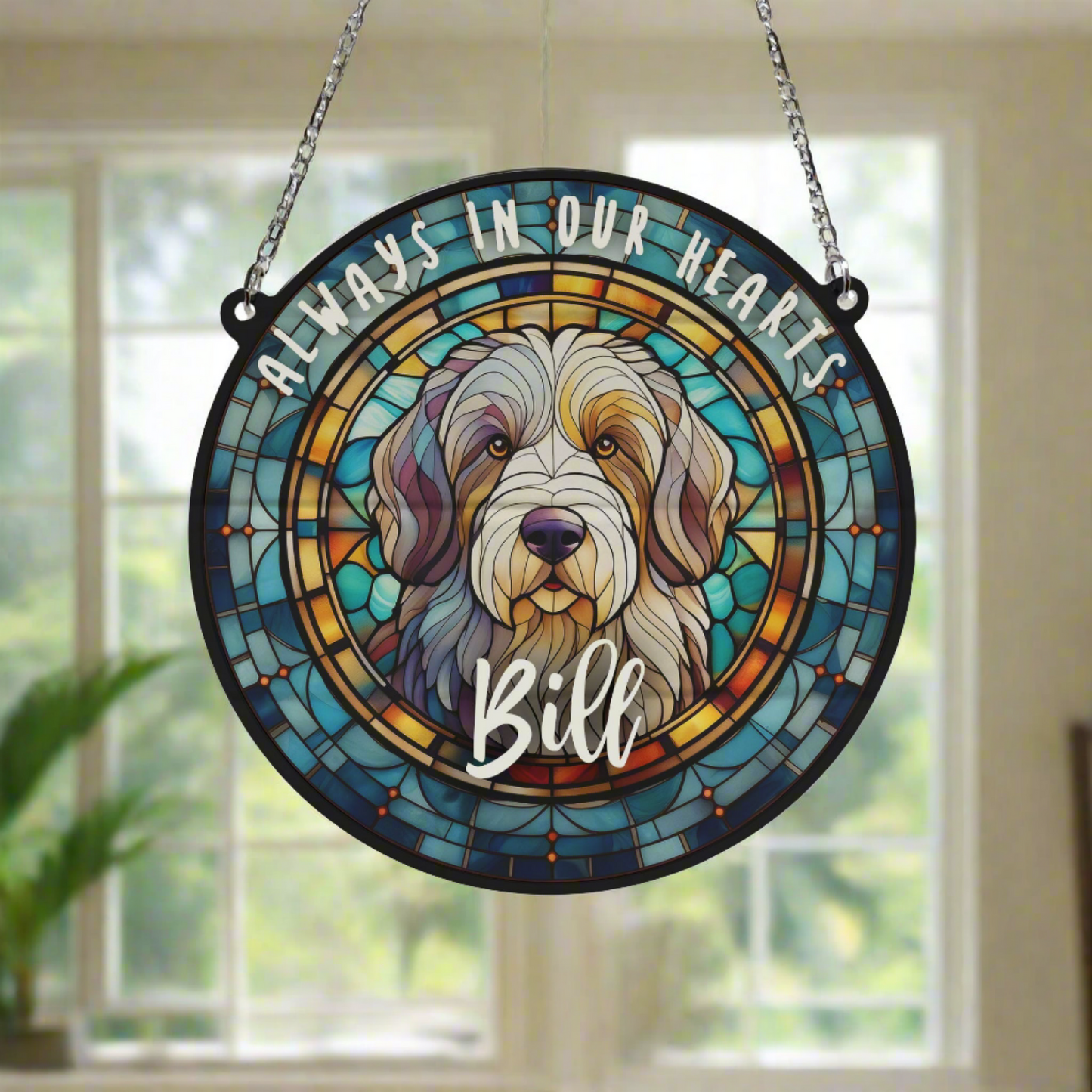 Old English Sheepdog Memorial Stained Glass Effect Suncatcher